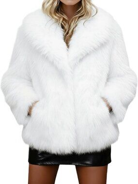 Cozy Women's Faux Fur Cropped Jacket - Plush Winter Coat with Oversized Collar